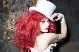 Emilie Autumn, Pink hair, Pale, Black nails, Painted nails, Tattoo