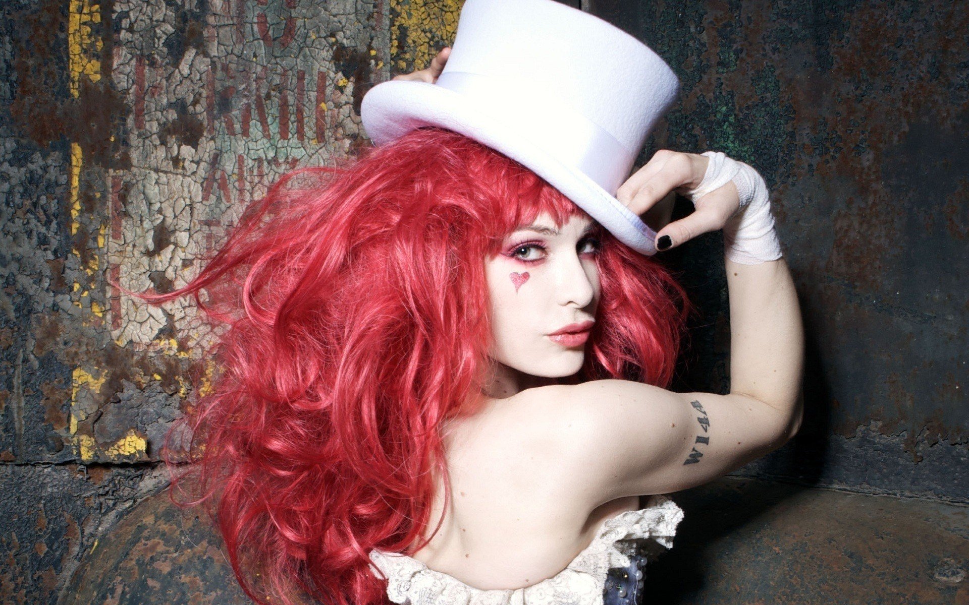 Emilie Autumn, Pink hair, Pale, Black nails, Painted nails, Tattoo Wallpaper