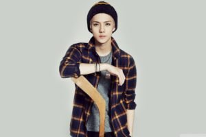 K pop, Sehun, Exo, Plaid, Simple background, Woolly hat, Men, Korean, Hockey