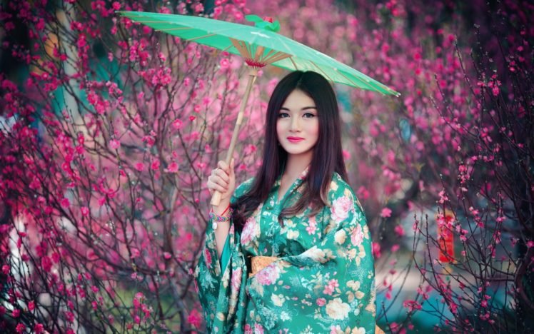 Asian, Women, Traditional clothing, Long hair, Brunette HD Wallpaper Desktop Background