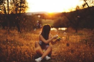 women outdoors, Bubbles, Sunset