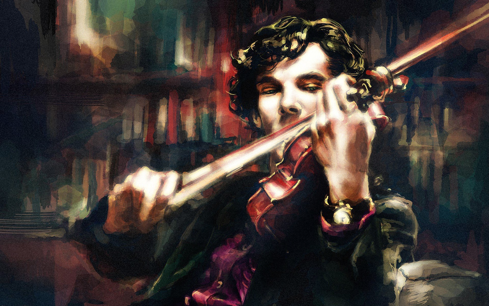 Benedict Cumberbatch, Alicexz, Violin, Sherlock, Sherlock Holmes, Artwork Wallpaper