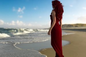 red dress, Redhead