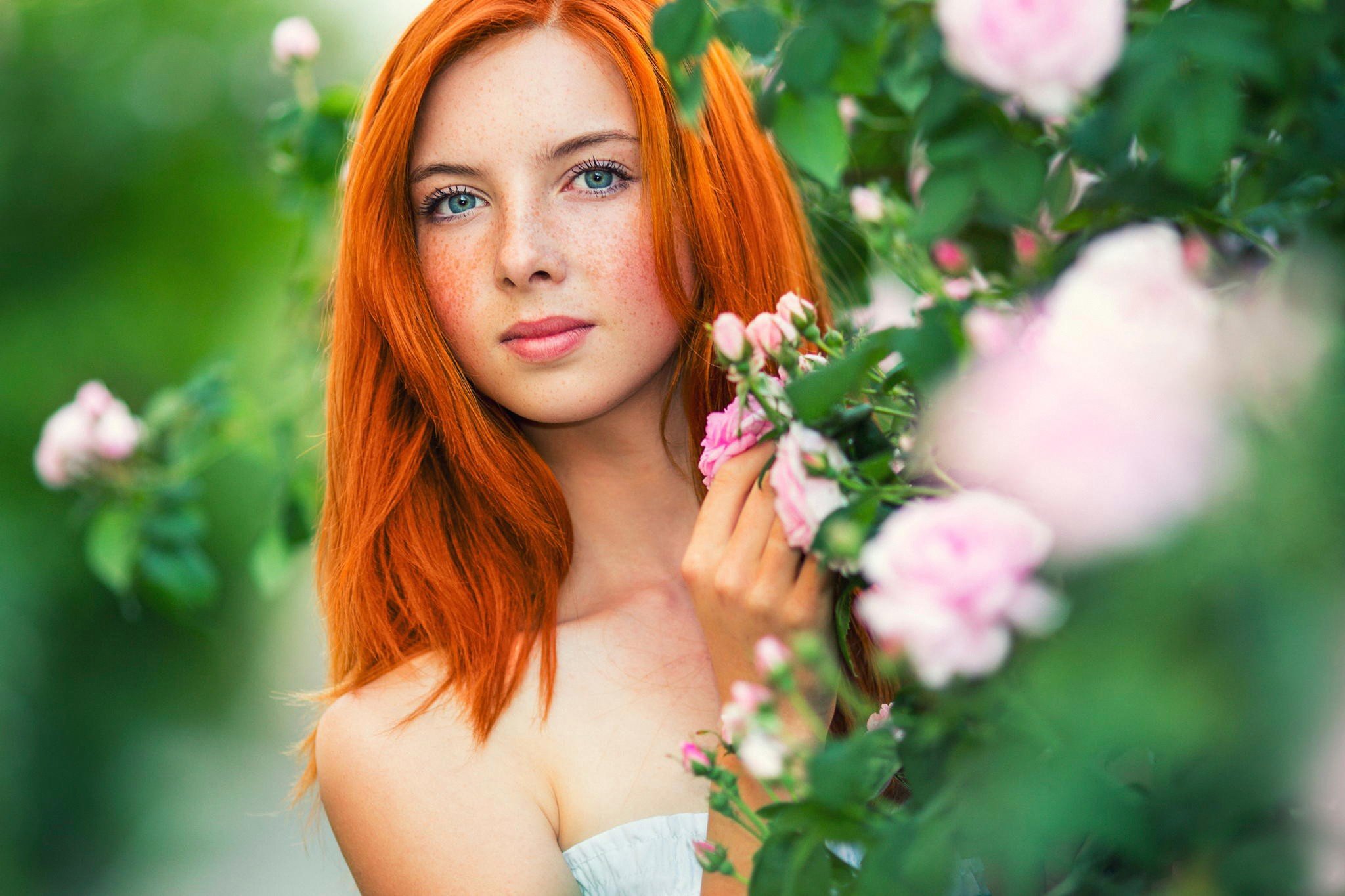 women, Redhead, Blue eyes, Freckles, Face Wallpaper