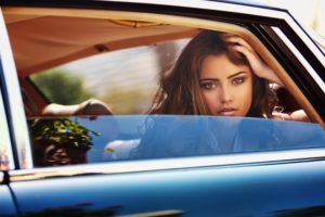 women, Brunette, Car, Looking at viewer, Women with cars