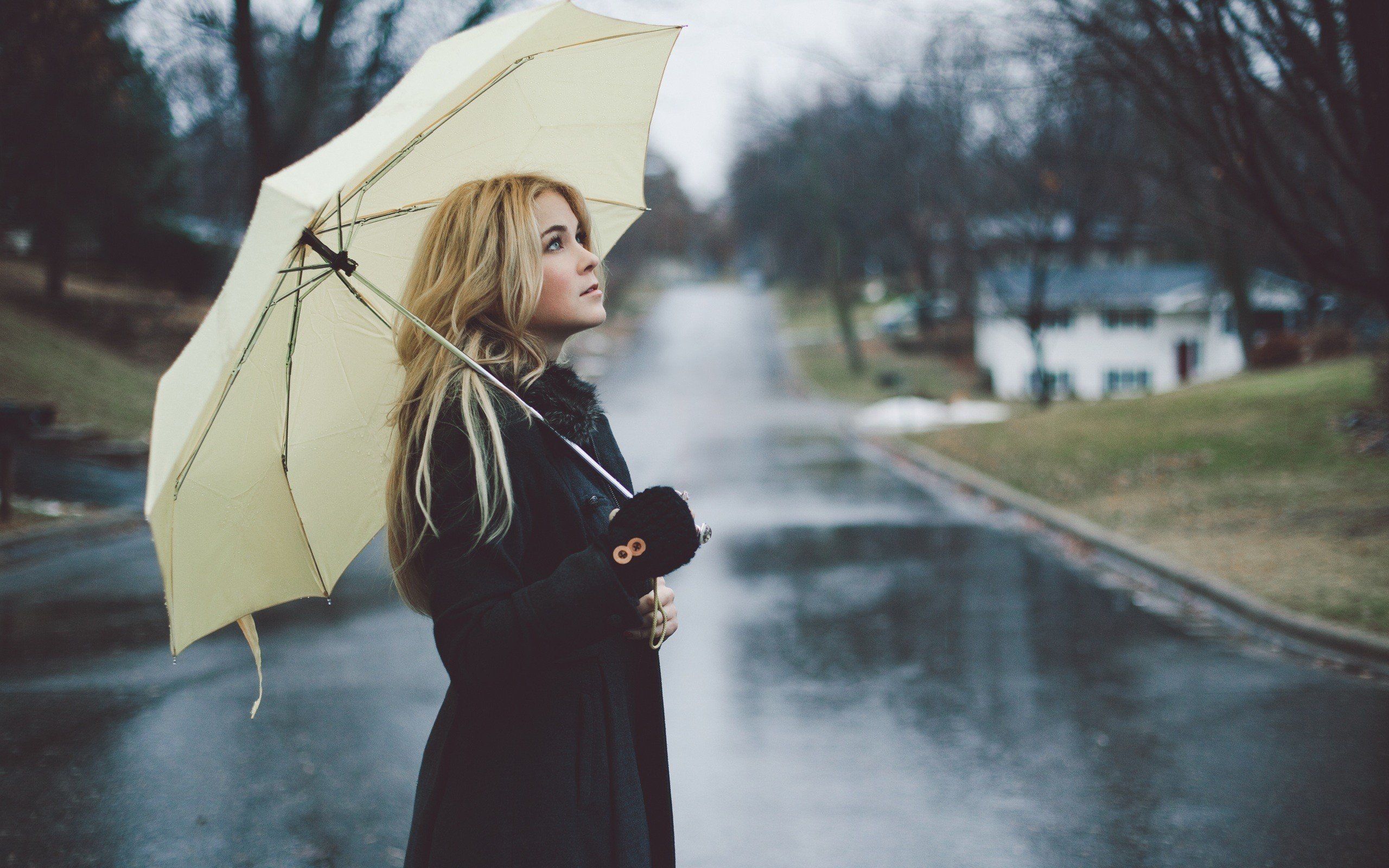 women, Blonde, Rain, Umbrella, Street, Long hair, Lenay Dunn HD ...
