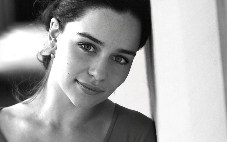 Emilia Clarke, Monochrome, Women, Actress, Face, Brunette HD Wallpaper Desktop Background
