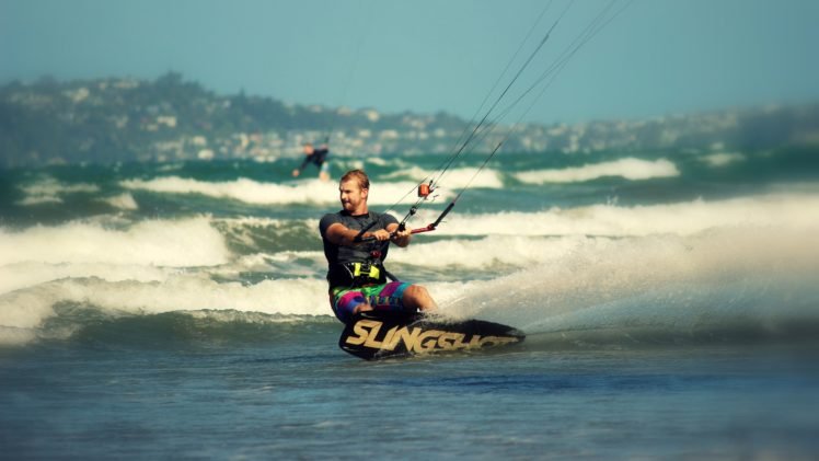 surfing, Beach, Waves, Sea, Sports, Kite surfing HD Wallpaper Desktop Background