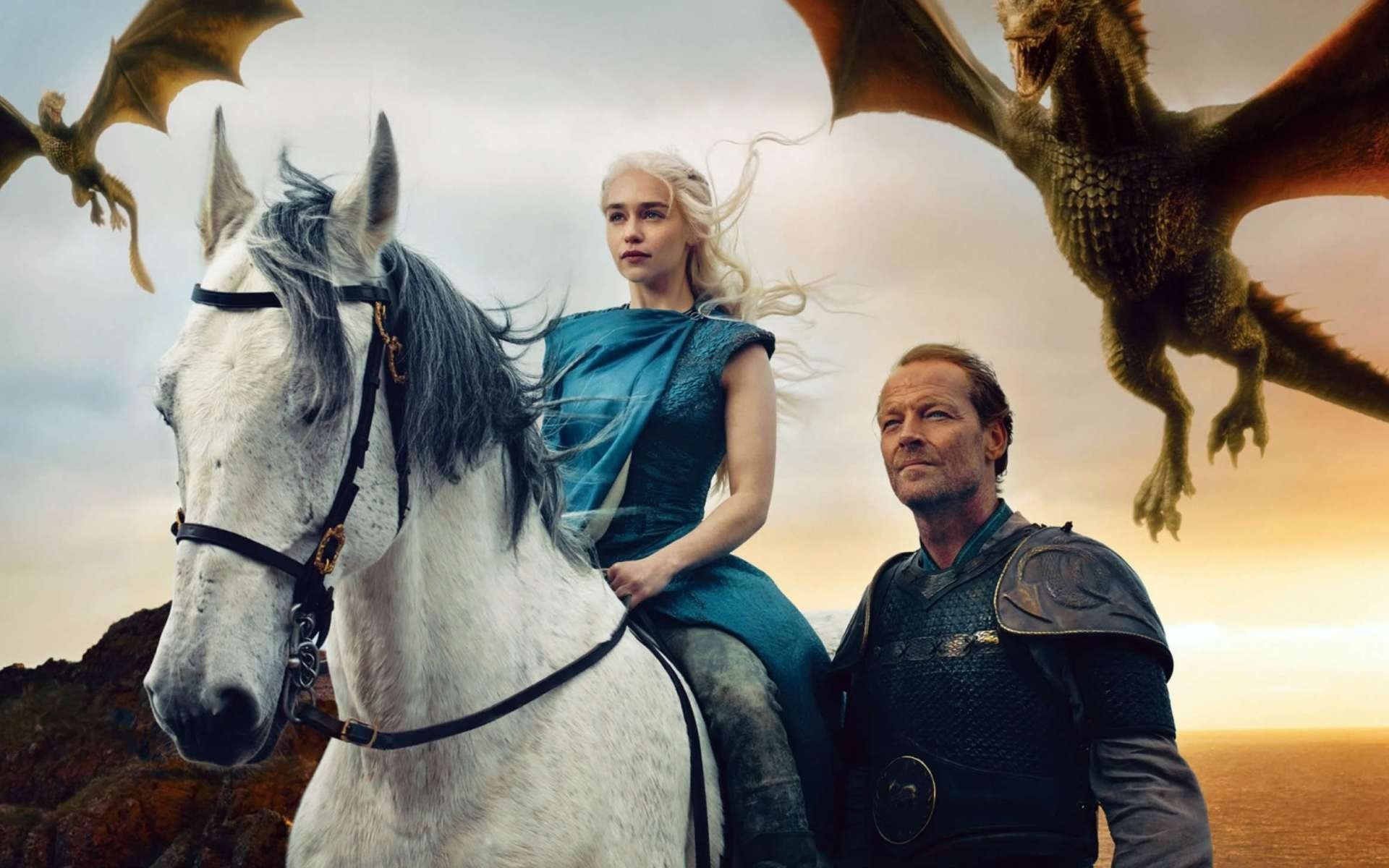 Game of Thrones, Daenerys Targaryen, Jorah Mormont, Dragon, Emilia Clarke, Horse Wallpaper