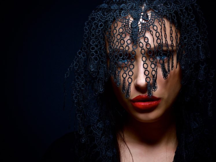 women, Face, Veils, Red lipstick, Blue eyes HD Wallpaper Desktop Background