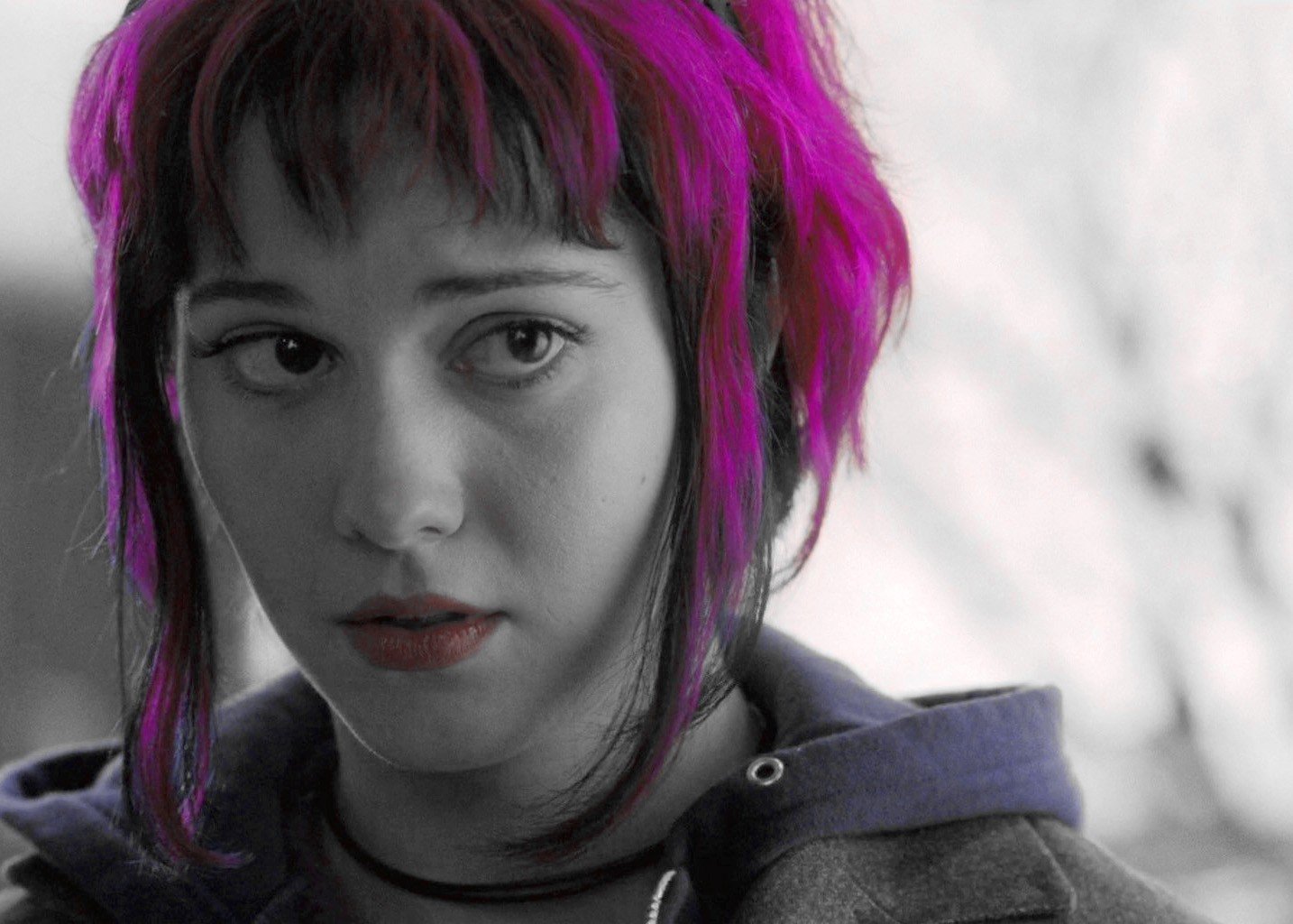 selective coloring, Adobe Photoshop, Ramona Flowers, Scott Pilgrim vs. the World, Mary Elizabeth Winstead, Pink hair, Actress Wallpaper