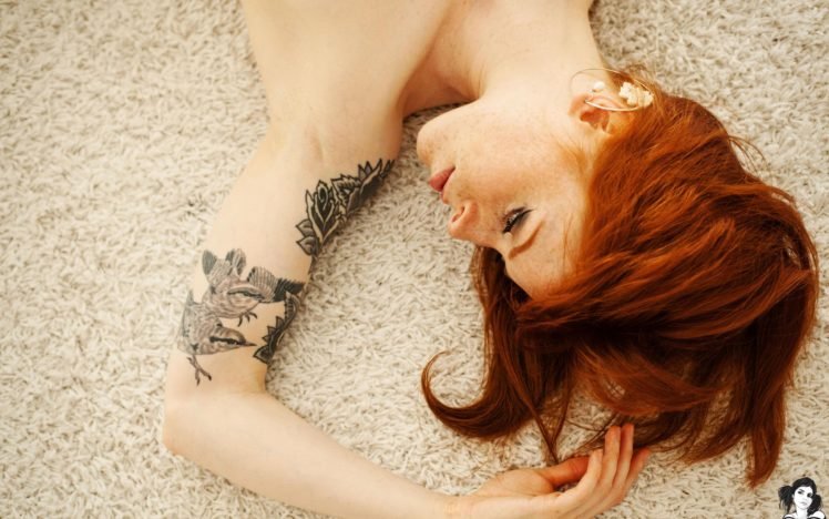 women, Redhead, Tattoo, AnnaLee Suicide, Lying down HD Wallpaper Desktop Background