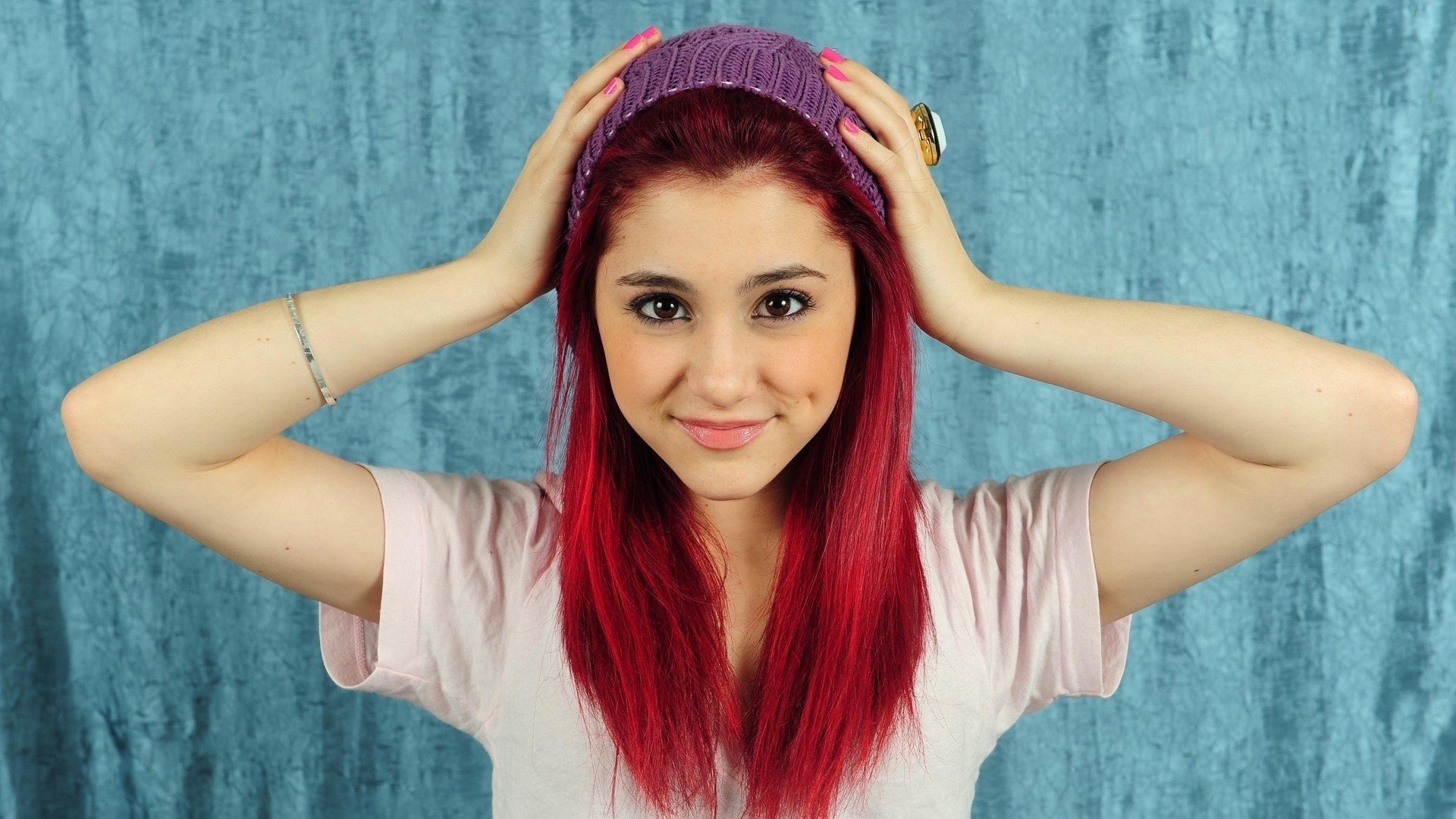 Ariana Grande, Redhead, Hands on head, Woolly hat, Women Wallpaper