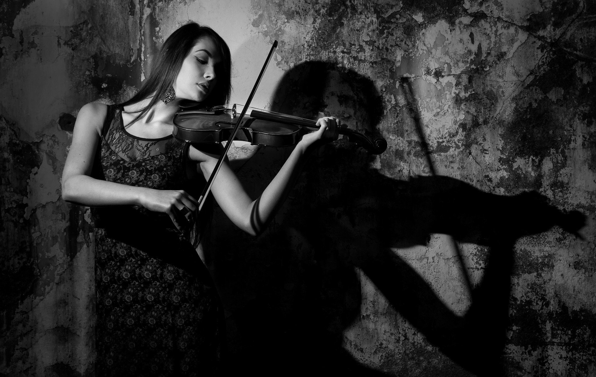music, Women, Monochrome, Violin Wallpaper