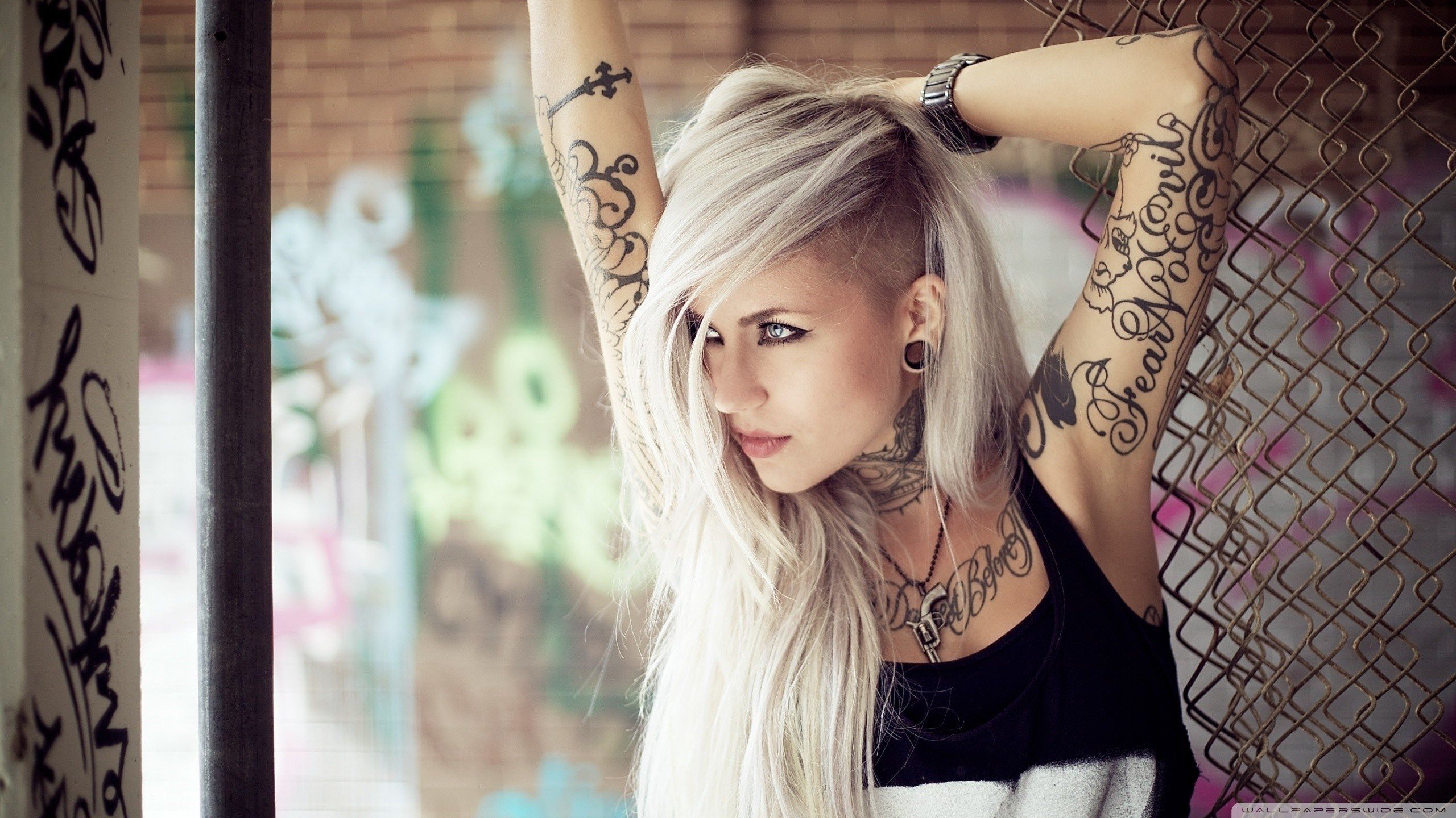 blonde, Model, Tattoo, Women, Long hair, Sara Fabel Wallpaper