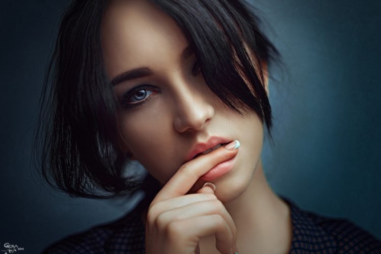 brunette, Blue eyes, Portrait, Face, Women, Model, Georgiy Chernyadyev HD Wallpaper Desktop Background