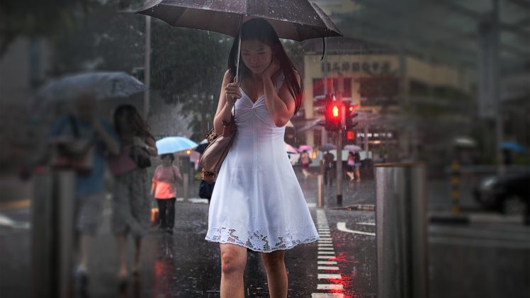 rain, Women, Asian HD Wallpaper Desktop Background