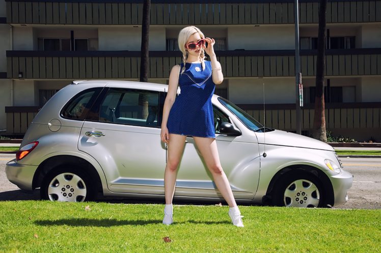 Lauren Wk, Model, Women, Blue dress, Car HD Wallpaper Desktop Background