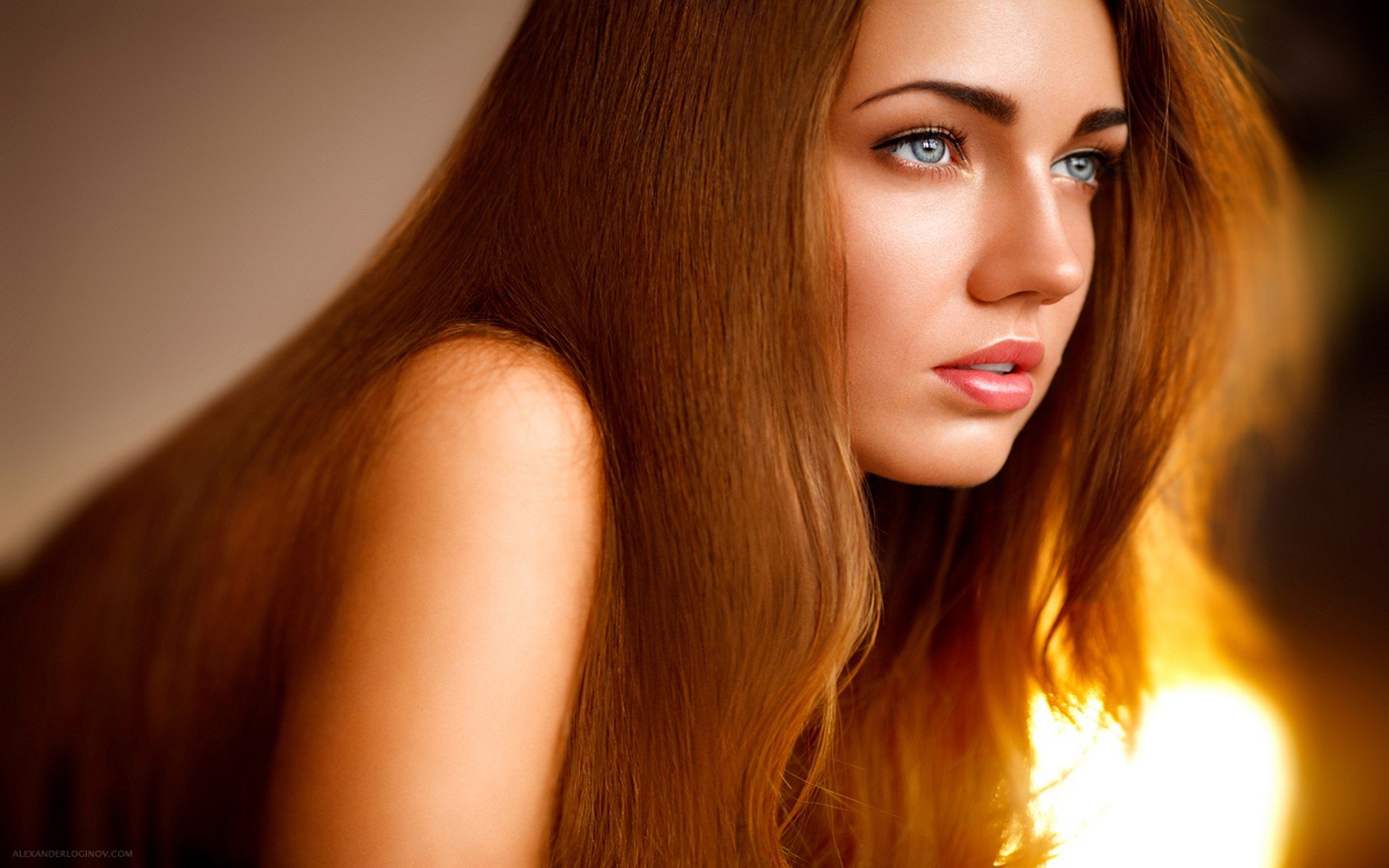 Women Model Redhead Long Hair Face Blue Eyes Red