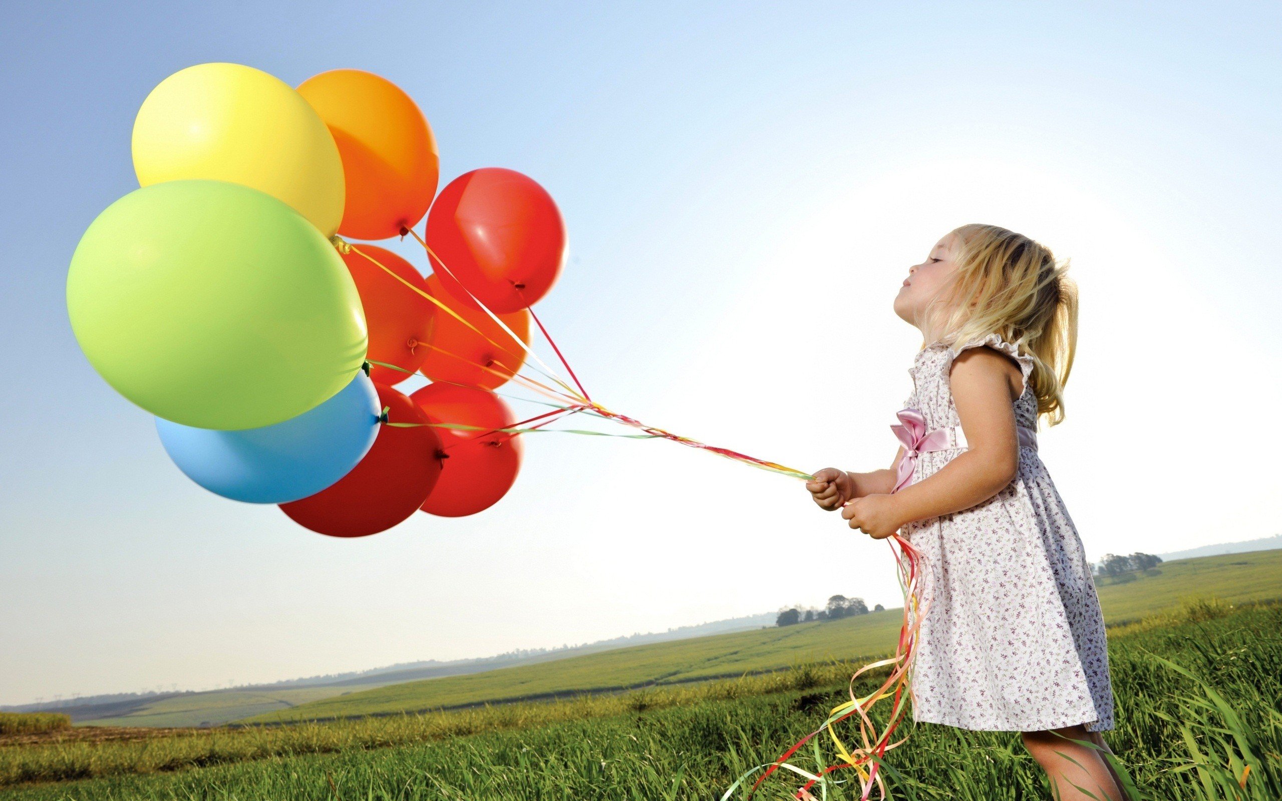 little girl, Balloons, Colorful, Nature Wallpaper