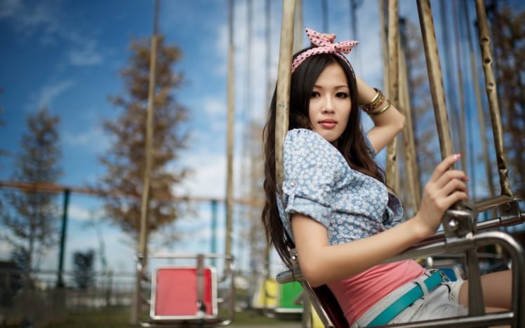 women, Model, Trees, Playground, Asian HD Wallpaper Desktop Background