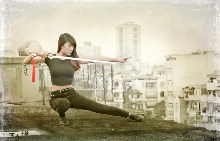 sword, Women, Asian, Model HD Wallpaper Desktop Background
