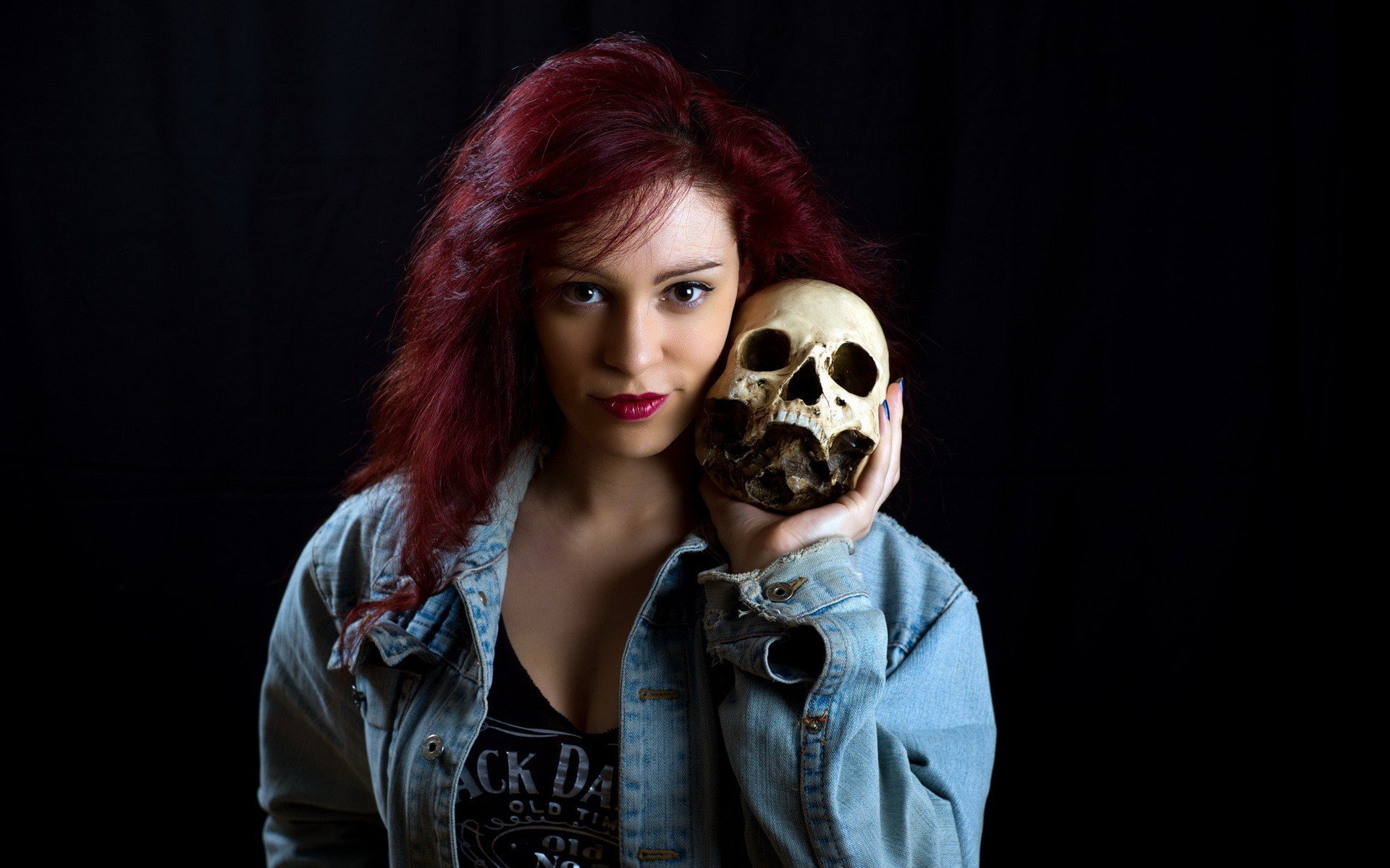 skull, Women, Model, Redhead Wallpaper