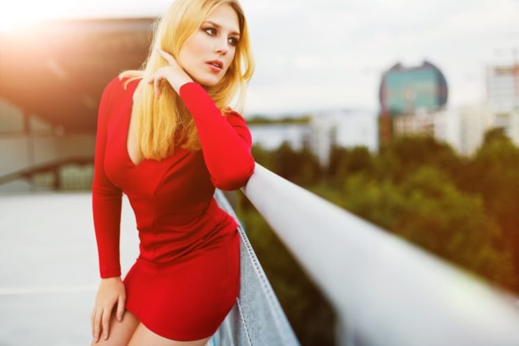 women, Model, Blonde, Red HD Wallpaper Desktop Background