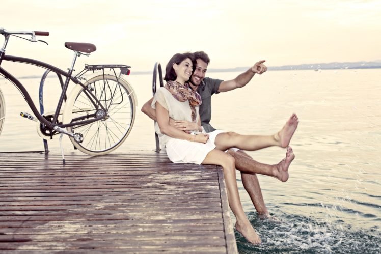 women, Men, Model, Bicycle, Lake HD Wallpaper Desktop Background