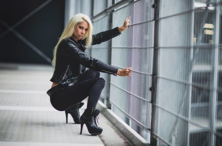 Angela Kutscher, Women, Model, Blonde, Black clothes HD Wallpaper Desktop Background