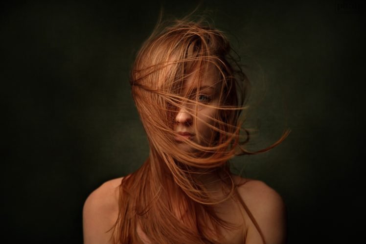 women, Model, Redhead, Portrait, Face, Hair in face HD Wallpaper Desktop Background