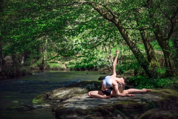 yoga, Nature, Women, Stretching, River HD Wallpaper Desktop Background