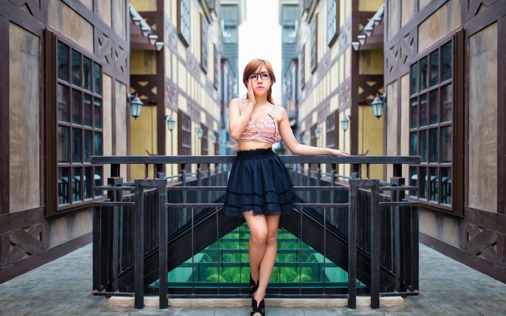 women, Model, Glasses, Skirt, Asian Wallpaper