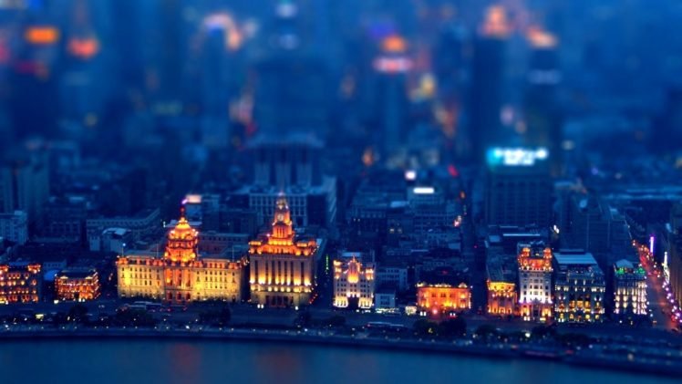 cityscape, Blurred, Lights, Building, Tilt shift, Shanghai HD Wallpaper Desktop Background