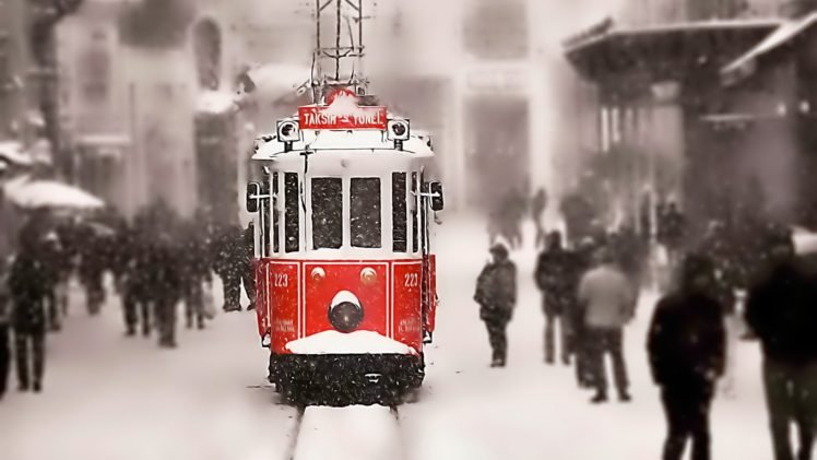 Turkey, Tram, Snow, Istanbul, Taksim HD Wallpaper Desktop Background