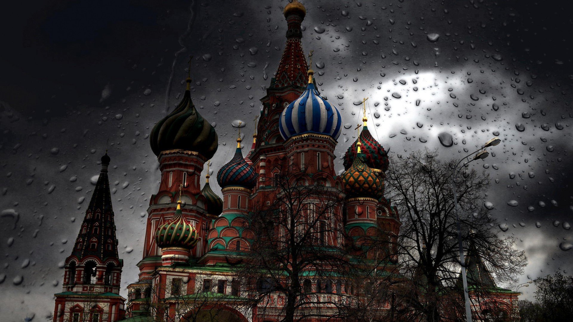 Moscow, Rain, Water drops, Church Wallpaper