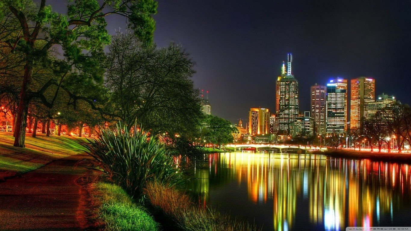 Melbourne, Australia, Night, Lights Wallpaper