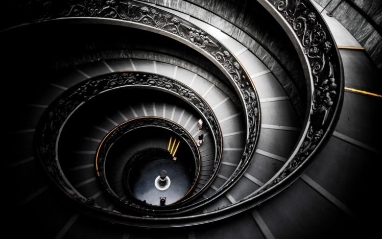 stairs, Handrail, Vatican City, Museum, Tourism, Architecture, Rome, Italy, Decorations, Coat of arms HD Wallpaper Desktop Background