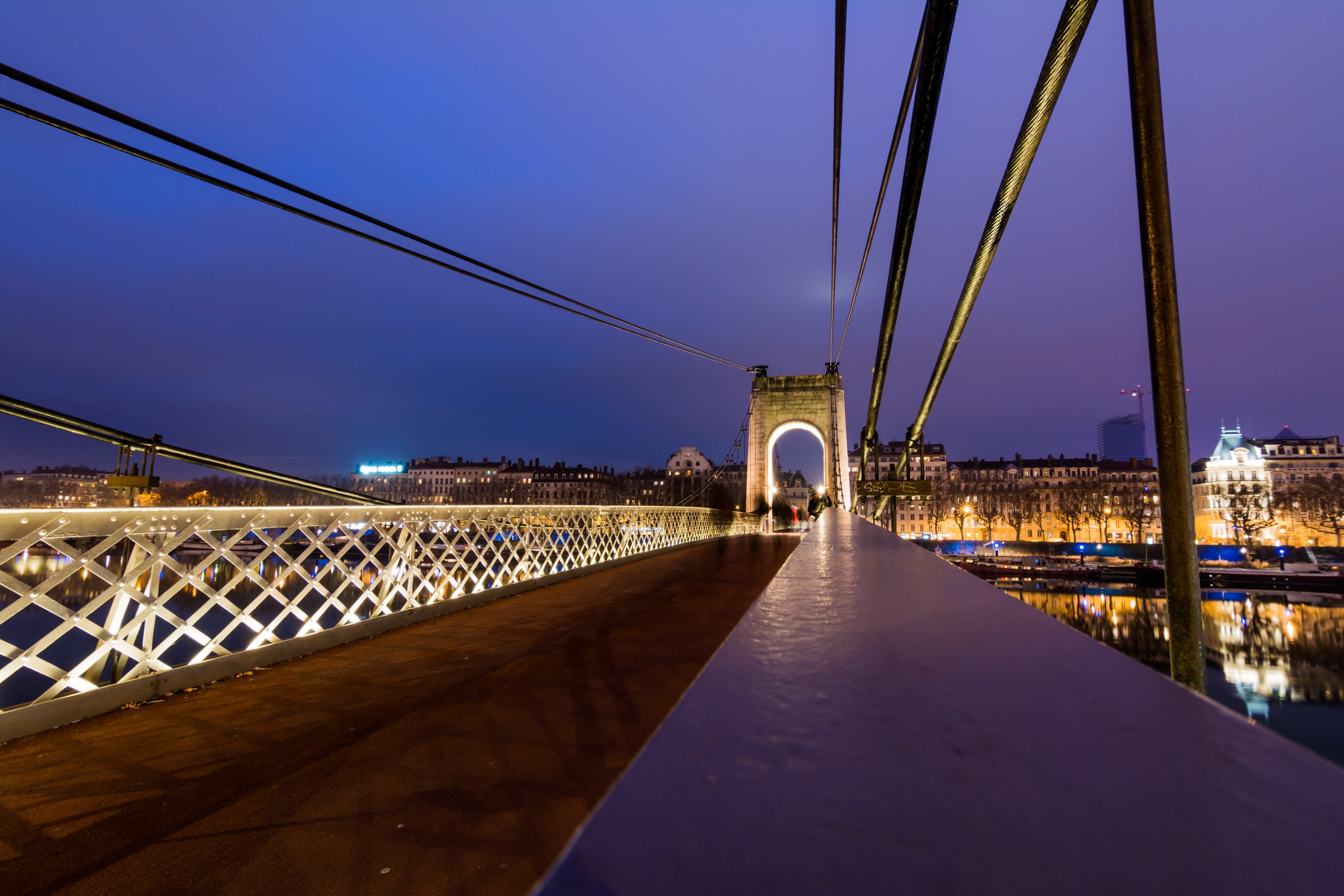 bridge, Night, Lyon, France Wallpaper