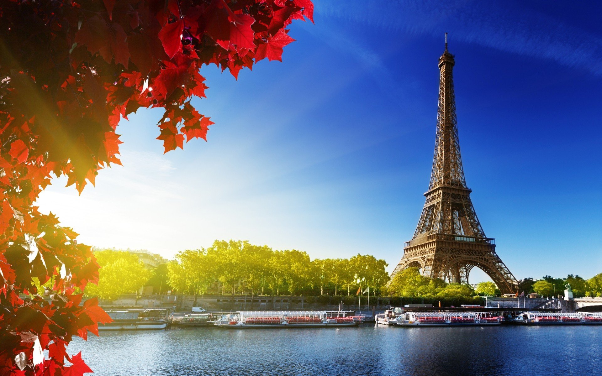 Paris, Eiffel Tower, Sunlight, Boat, Fall Wallpaper