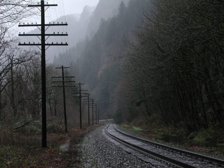 rain, Railway, Power lines, Utility pole HD Wallpaper Desktop Background