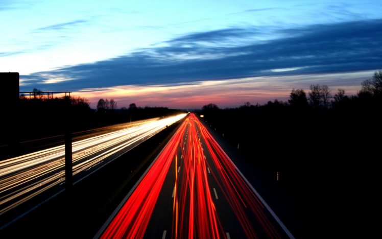 road, Highway, Long exposure, Light trails HD Wallpaper Desktop Background
