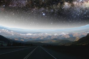 mountain, Valley, Road, Nebula