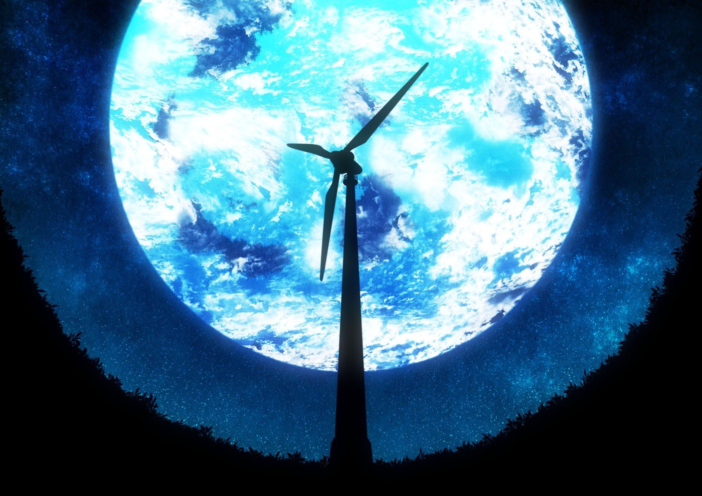 moon, Wind turbine Wallpaper