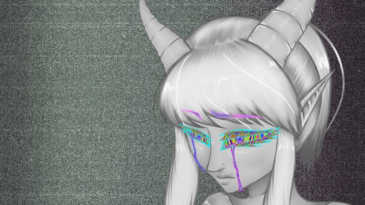 psychedelic, Crying, Horns, Static HD Wallpaper Desktop Background