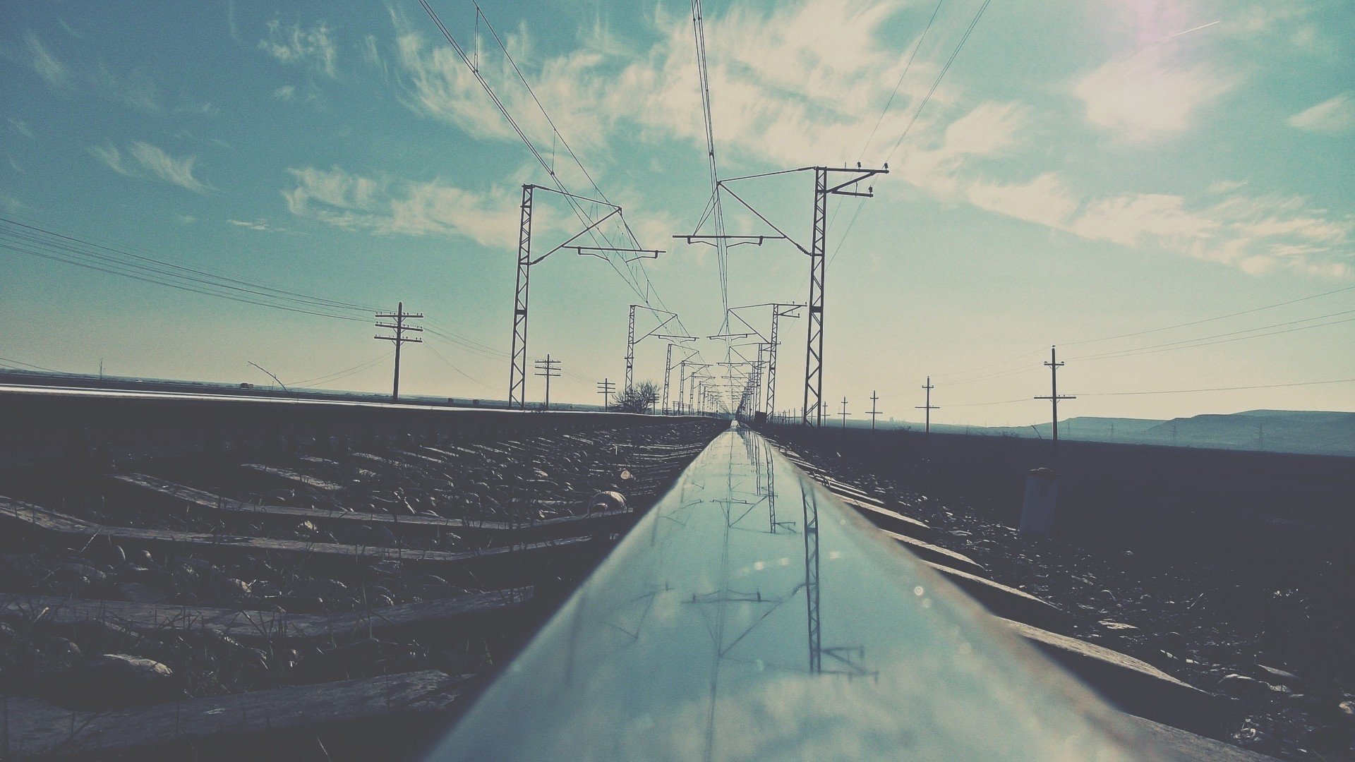 power lines, Railway, Worms eye view, Utility pole Wallpaper
