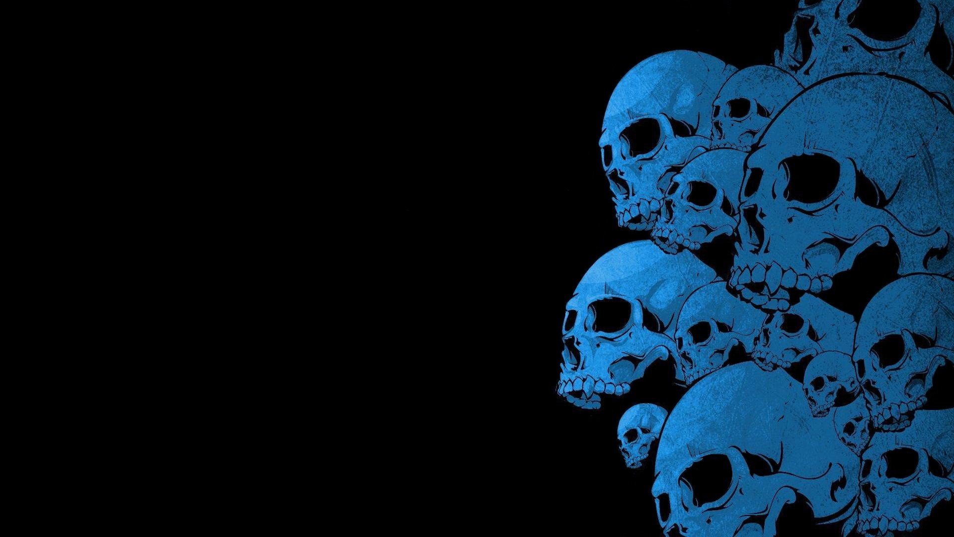 black background, Blue, Skull Wallpaper