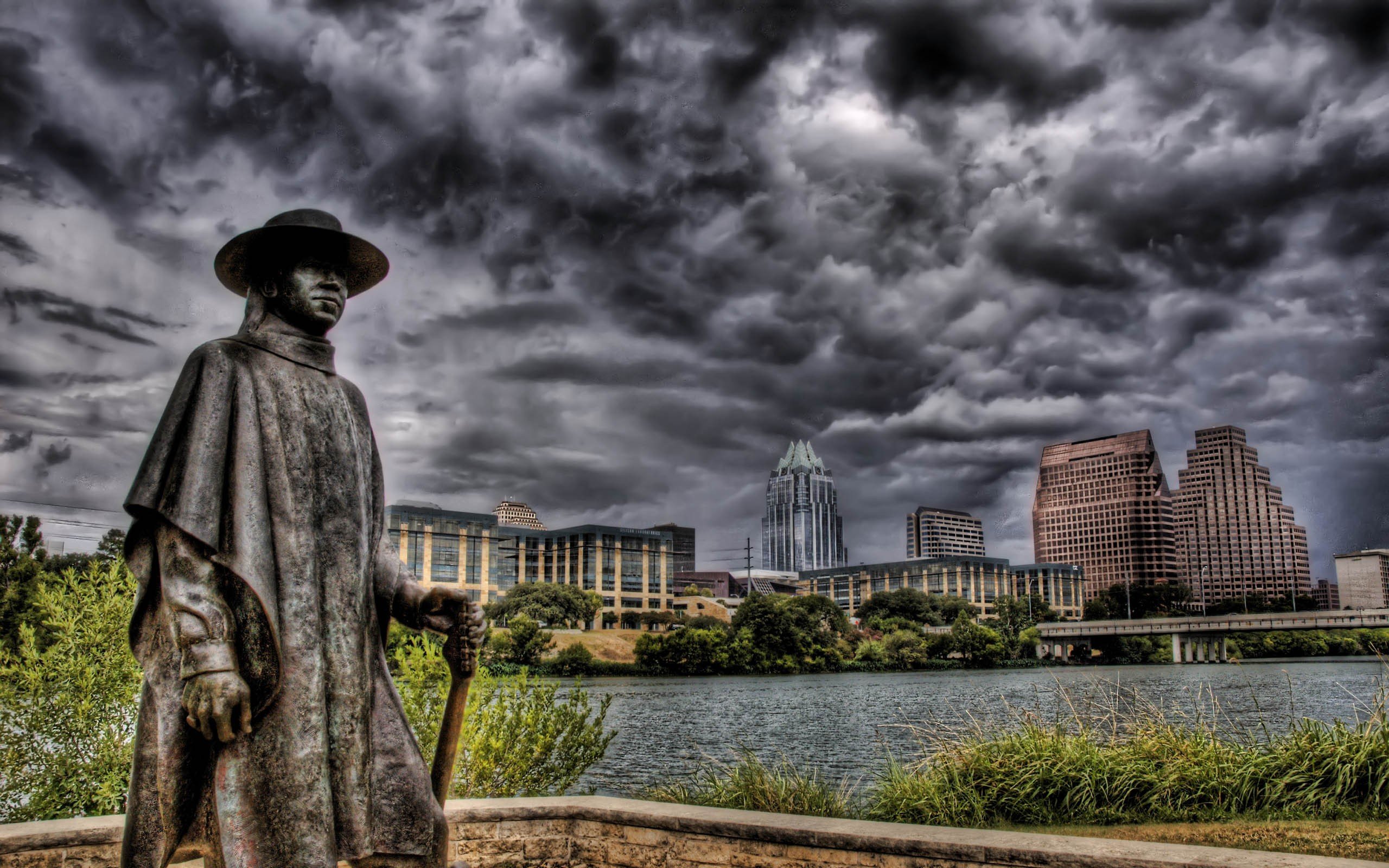 HDR, Building, Statue, Cityscape, Austin, Austin (Texas), Stevie Ray Vaughan Wallpaper