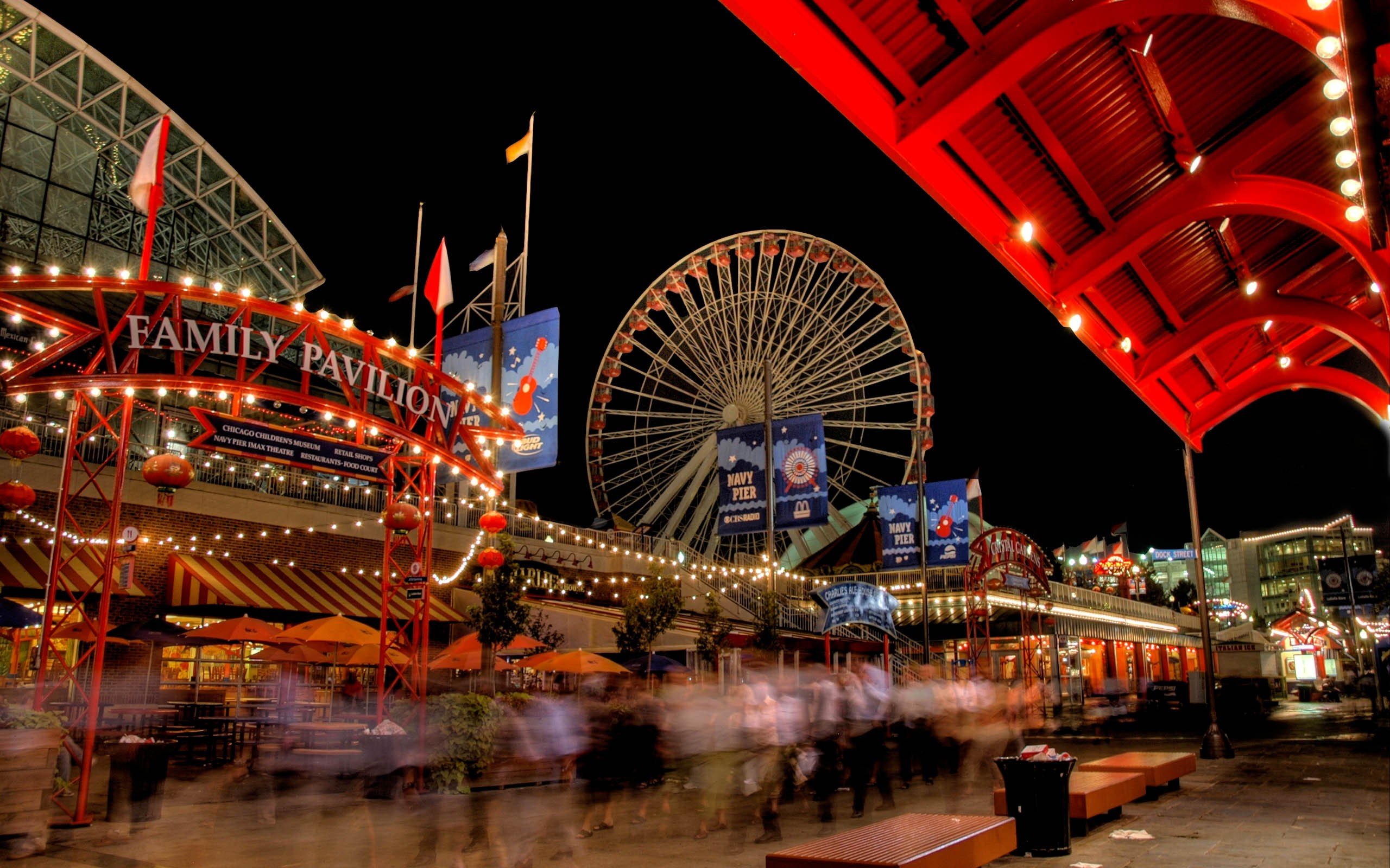 city, HDR, Ferris wheel, Motion blur, Lights Wallpaper