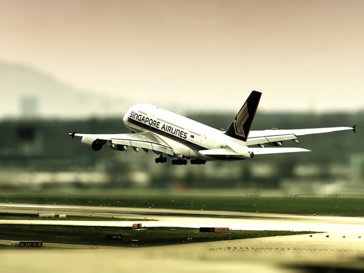tilt shift, Passenger aircraft, A380, Airbus HD Wallpaper Desktop Background